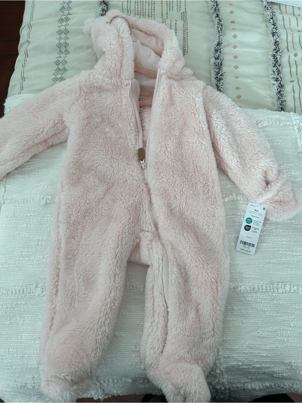 Carters fuzzy  Plush Hooded One-Piece - Light Pink